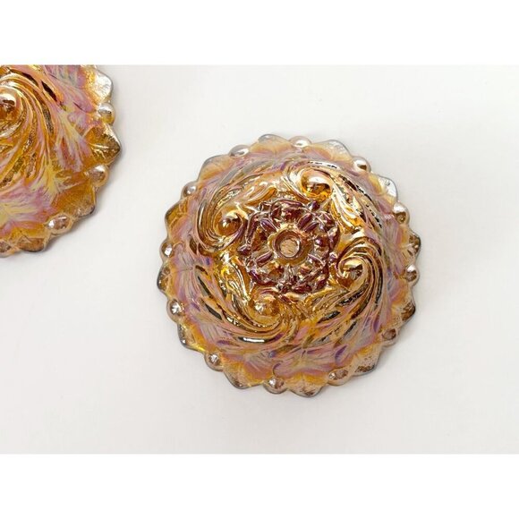 Pair of Indiana Glass Carnival Iridescent Glass Amber Vintage MCM Candle Holders - Picture 9 of 10